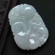 糯冰种晴水缅甸翡翠双龙如意挂件
