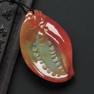 糯冰种红黄翡缅甸翡翠玉兰花挂件