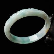 糯冰种晴水黄翡缅甸翡翠雕花臂镯（74mm）