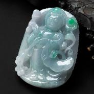 糯冰种春带彩缅甸翡翠站观音挂件