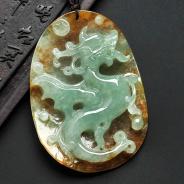 糯冰种晴水黄翡缅甸翡翠飞龙在天挂件