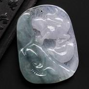 糯冰种晴水缅甸翡翠玉兔牌挂件