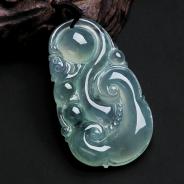 冰种晴水略飘花缅甸翡翠如意寿挂件