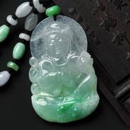 冰种翠色缅甸翡翠观音挂件