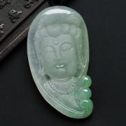 冰种晴水缅甸翡翠观音头挂件