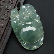 冰种晴水略飘花缅甸翡翠逍遥佛挂件