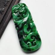 糯冰种癣加绿缅甸翡翠仿古龙挂件