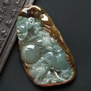冰种褐黄翡缅甸翡翠一路连科挂件