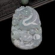 糯冰种晴水缅甸翡翠A货龙牌挂件