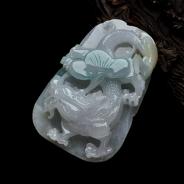 缅甸糯冰种黄加绿翡翠A货龙牌挂件