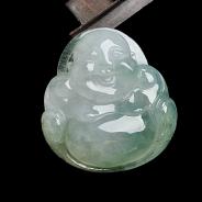 糯冰种飘花缅甸翡翠A货玉佛挂件