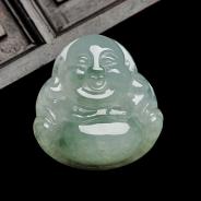 糯冰种飘花缅甸翡翠A货玉佛挂件