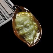 糯冰种褐红翡缅甸翡翠A货智叟挂件