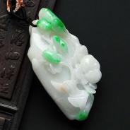 细糯种翠色缅甸翡翠A货富贵花开挂件