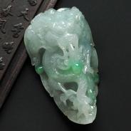 糯冰种晴水略飘翠缅甸翡翠A货一夜成龙挂件