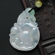 冰种晴水缅甸翡翠A货龙戏珠挂件