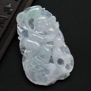 冰种晴水缅甸翡翠招财童子挂件