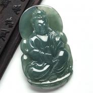 冰种蓝晴水缅甸翡翠A货观音挂件