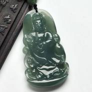 冰种蓝晴水缅甸翡翠A货站观音挂件