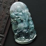 糯冰种飘花缅甸翡翠A货观音挂件