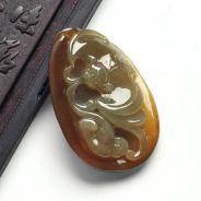 冰种褐黄翡缅甸翡翠A货蝙蝠挂件
