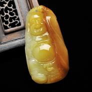 糯冰种红黄翡缅甸翡翠A货布袋佛挂件