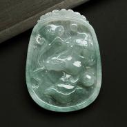 糯冰种飘花缅甸翡翠A货玉兔牌挂件