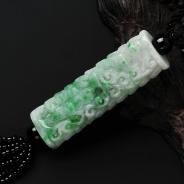 糯冰种白底青缅甸翡翠A货龙凤如意柱挂件