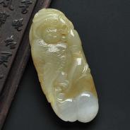 糯冰种淡褐黄翡缅甸翡翠A货英明神武挂件