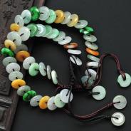冰种三彩缅甸翡翠A货平安扣手链（单价）