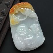 糯冰种晴水带黄翡缅甸翡翠A货卧佛挂件