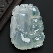 冰玻种晴水略飘花缅甸翡翠A货金童抱福挂件