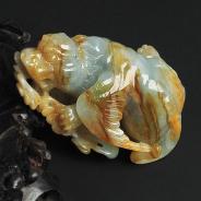 糯冰种褐黄翡缅甸翡翠A货如虎添翼挂机/手玩件