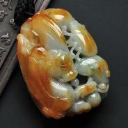 糯冰种褐黄翡缅甸翡翠A货富甲一方手玩件