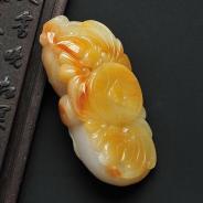 糯冰种黄翡缅甸翡翠A货福寿双全挂件
