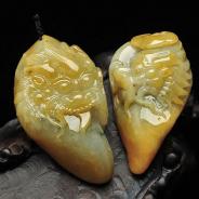 糯冰种黄翡缅甸翡翠A货龙头挂件（单价）
