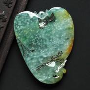 冰种飘花略带黄翡缅甸翡翠A货独钓寒江挂件