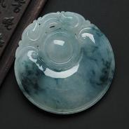 冰种飘花缅甸翡翠A货双龙如意挂件