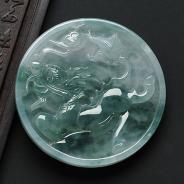 冰种飘花缅甸翡翠A货龙马精神挂件