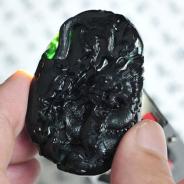 冰种墨翠缅甸翡翠A货龙牌挂件