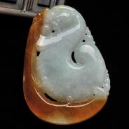 糯冰种红黄翡缅甸翡翠A货仿古龙挂件