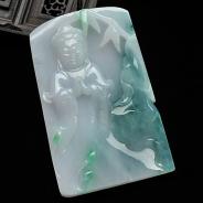 糯冰种白底青飘花缅甸翡翠A货站观音挂件