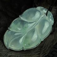 冰种略飘花缅甸翡翠叶子挂件