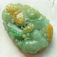 冰种三彩猫蝶富贵挂件