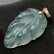 冰玻种缅甸翡翠包玫瑰金扣叶子挂件