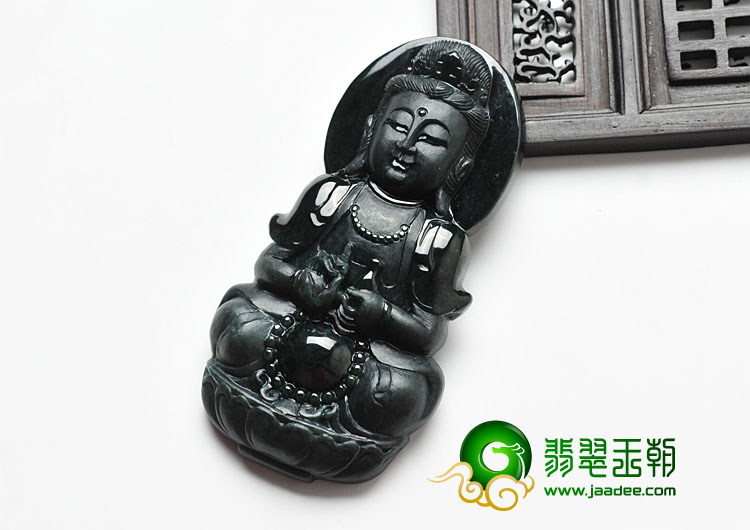 冰种墨翠缅甸翡翠A货观音挂件
