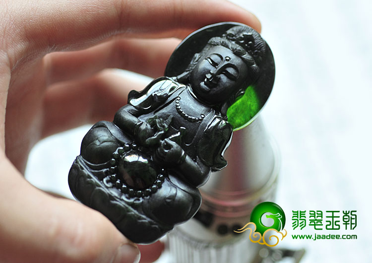 冰种墨翠缅甸翡翠A货观音挂件