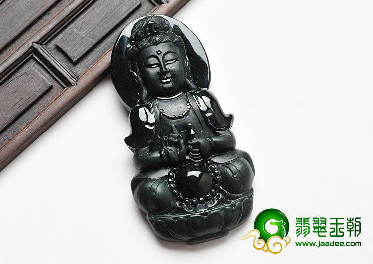 冰种墨翠缅甸翡翠A货观音挂件
