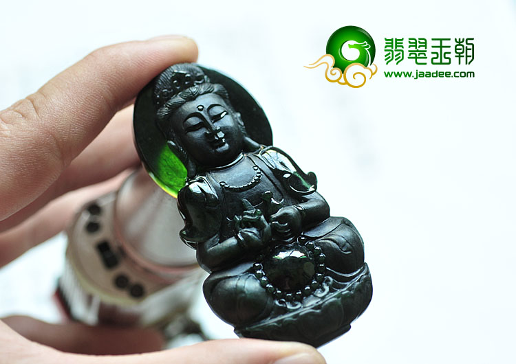 冰种墨翠缅甸翡翠A货观音挂件