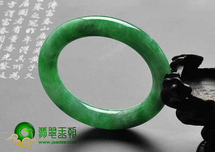 糯冰种翠绿满绿缅甸翡翠A货圆条手镯（53.7mm）